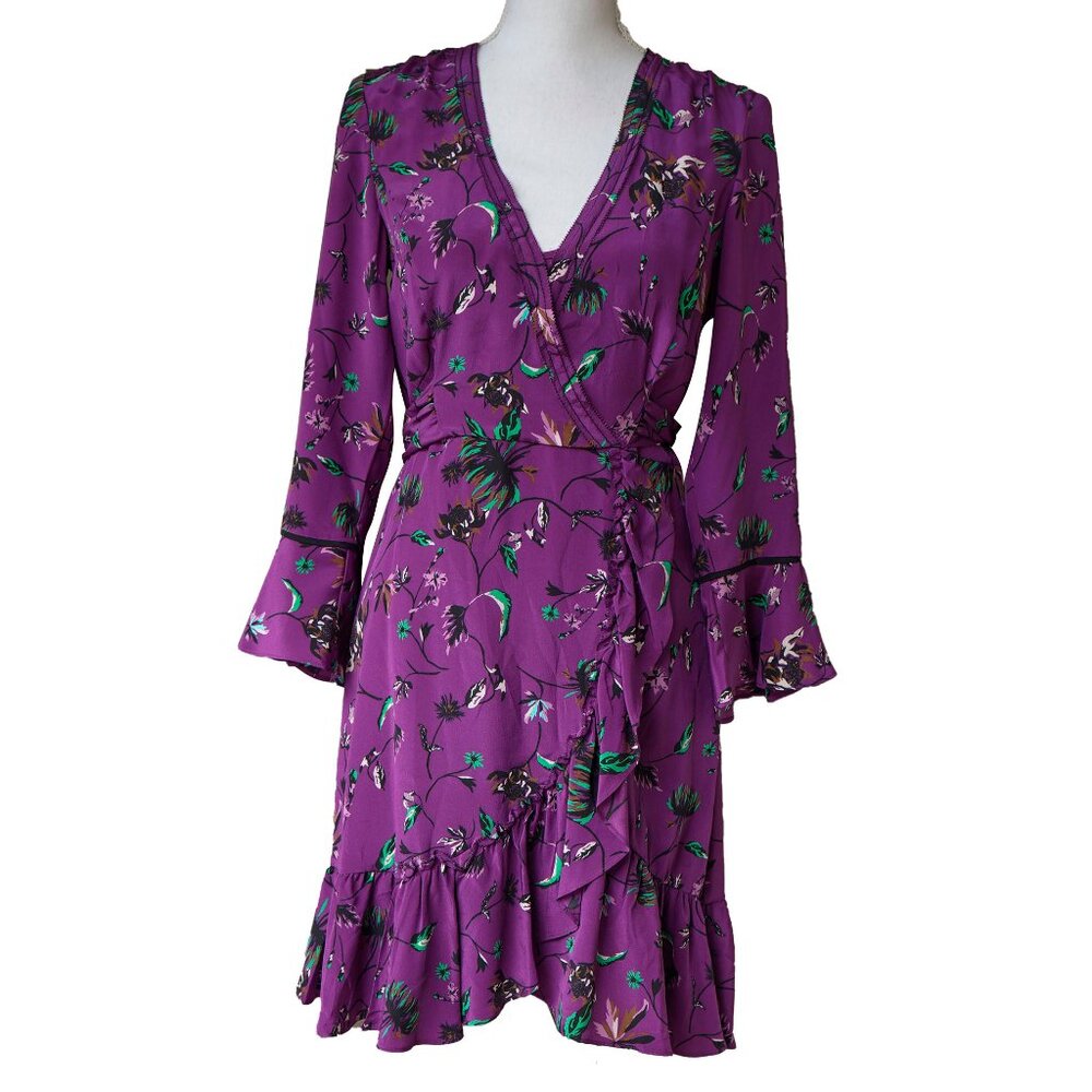 TANYA TAYLOR | 100% Silk Dress Purple Ruflle